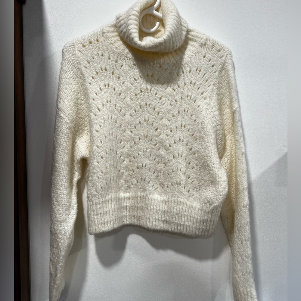 Lulu's Women's Thats the Point Ivory Pointelle Knit Turtleneck Sweater S